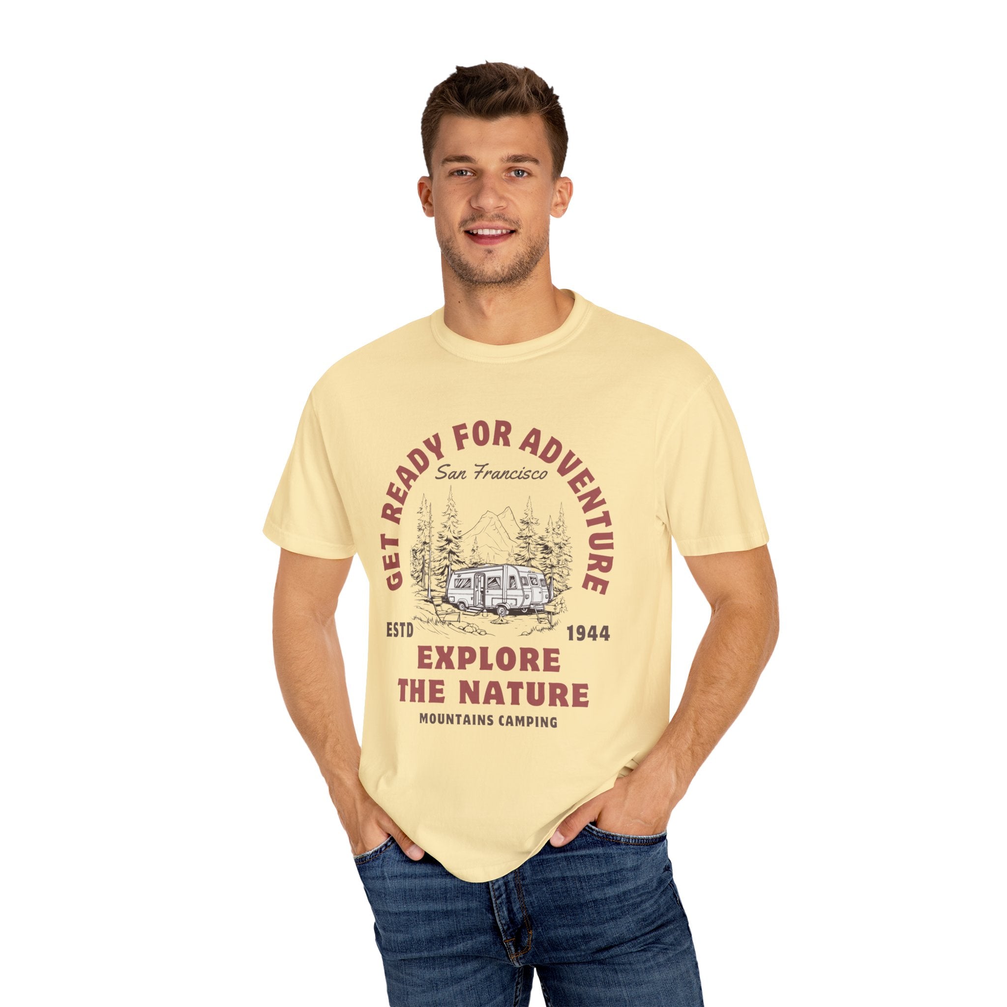 Adventure Camping Tee - Unisex Garment-Dyed T-shirt, Nature Lover Gift, Outdoor Enthusiast Apparel, Hiking Shirt, Vintage Camp Top