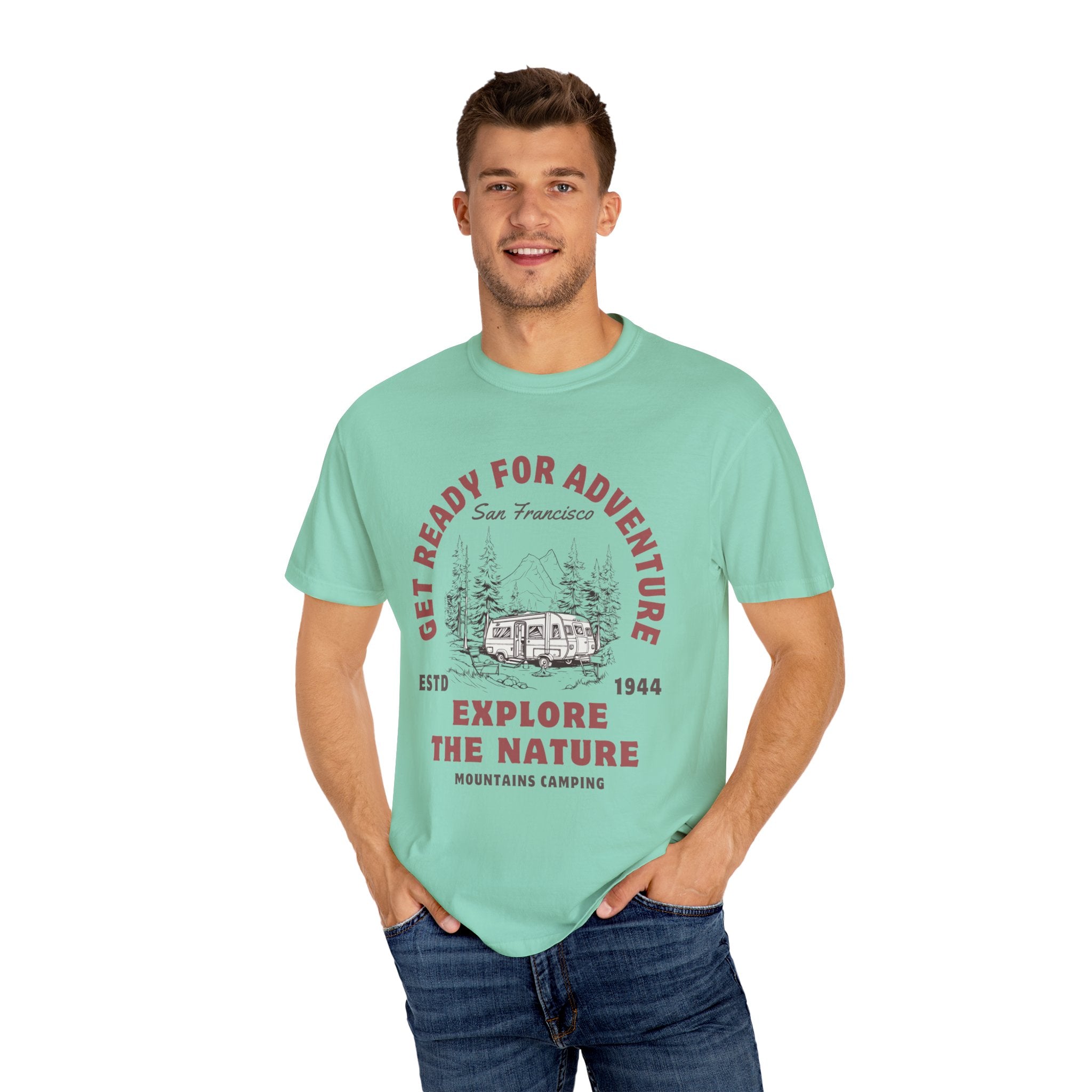 Adventure Camping Tee - Unisex Garment-Dyed T-shirt, Nature Lover Gift, Outdoor Enthusiast Apparel, Hiking Shirt, Vintage Camp Top
