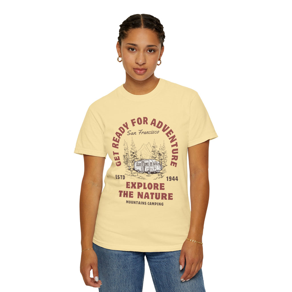 Adventure Camping Tee - Unisex Garment-Dyed T-shirt, Nature Lover Gift, Outdoor Enthusiast Apparel, Hiking Shirt, Vintage Camp Top